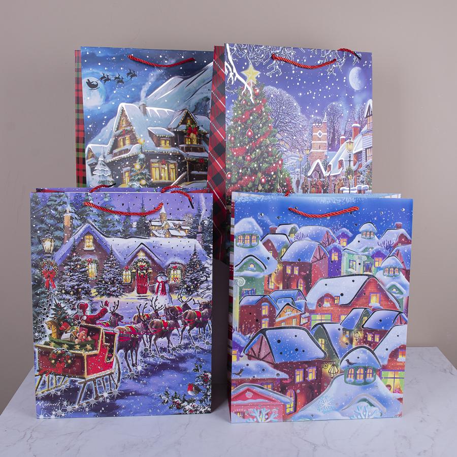 Подарунковий пакет Новорічний з будиночками L 40x31x12 см (1351-56) Подарунковий пакет Новорічний з будиночками L 40x31x12 см (1351-56)