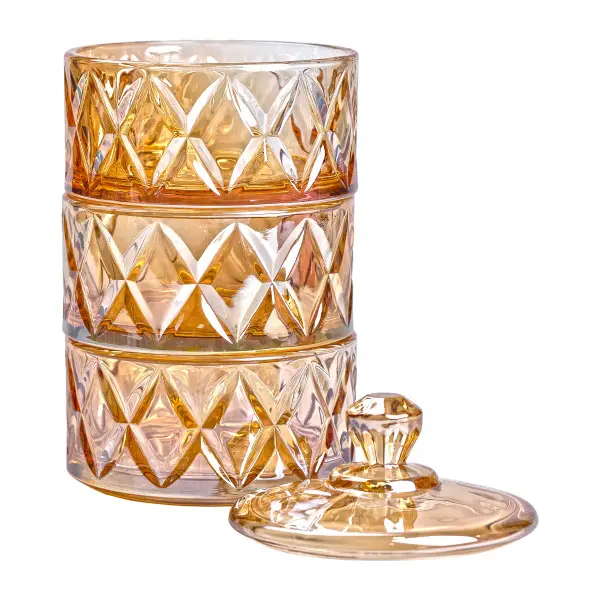 Цукерниця трирівнева YIWU HP-YH-80 скляна під кришталь з кришкою Коричневий (149-107- HP-YH-80) - фото 4