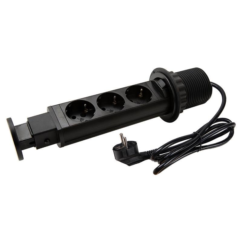 Блок розеточный выдвижной Lumine ELECTRIC 70 мм 3 розетки Черный (171906)