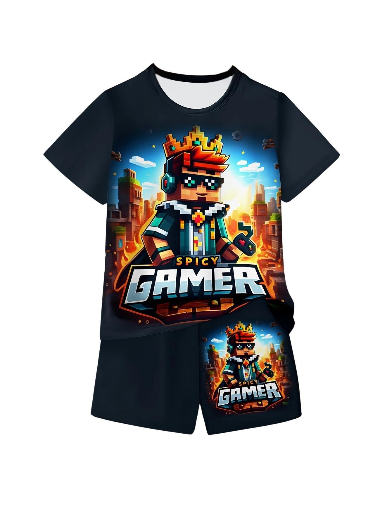 Комплект детский летний для мальчика Minecraft Spicy Gamer шорты/футболка с двусторонним принтом 104-116 см Разноцветный (D-0073) Комплект детский летний для мальчика Minecraft Spicy Gamer шорты/футболка с двусторонним принтом 104-116 см Разноцветный (D-0073)