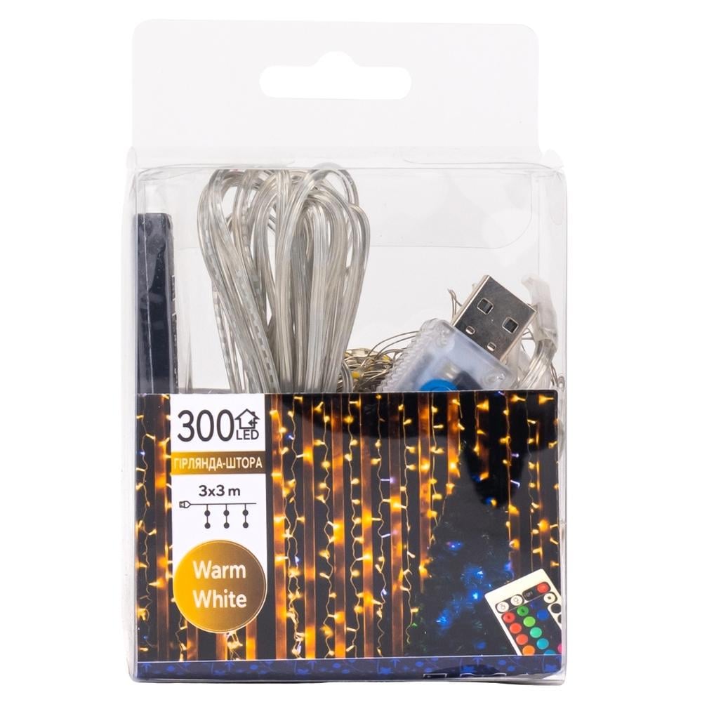 Гирлянда-штора USB 300LED 3х3 м Желтый (29909153)