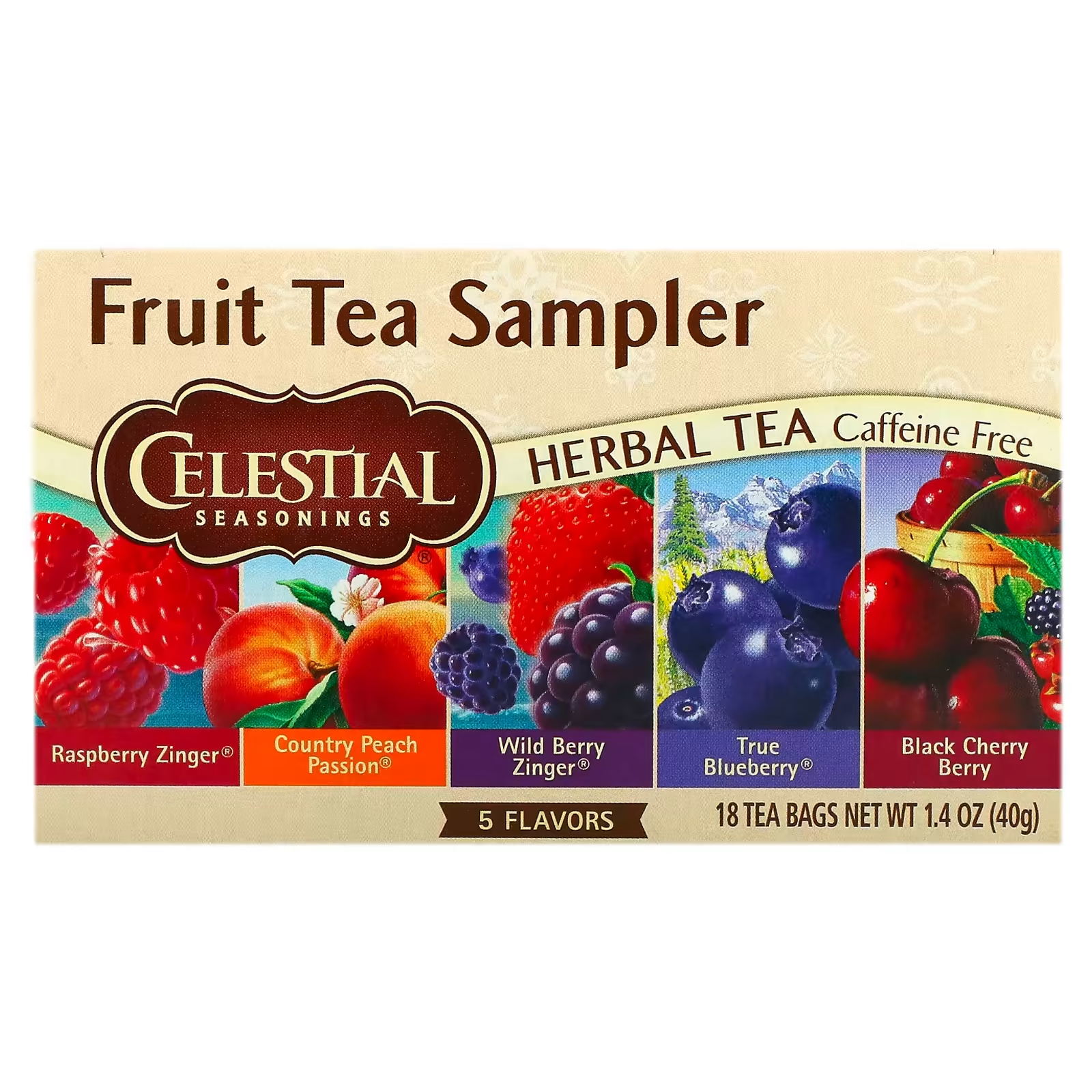 Набор фруктовых чаев Celestial Seasonings без кофеина 5 вкусов 18 чайных пакетиков по 40 г - фото 1