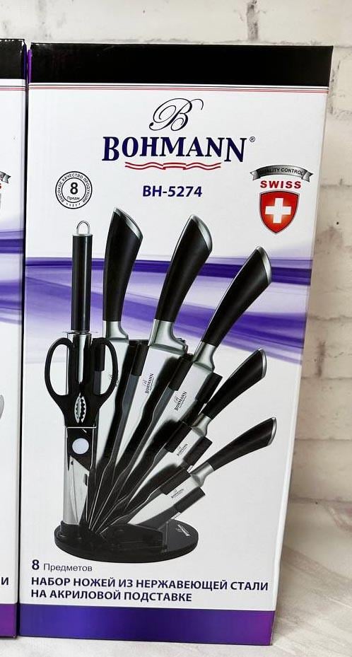 Набір ножів Bohmann BH-5274 з нержавіючої сталі з підставкою 8 пр. Чорний (2102594840) - фото 4 Набір ножів Bohmann BH-5274 з нержавіючої сталі з підставкою 8 пр. Чорний (2102594840) - фото 4