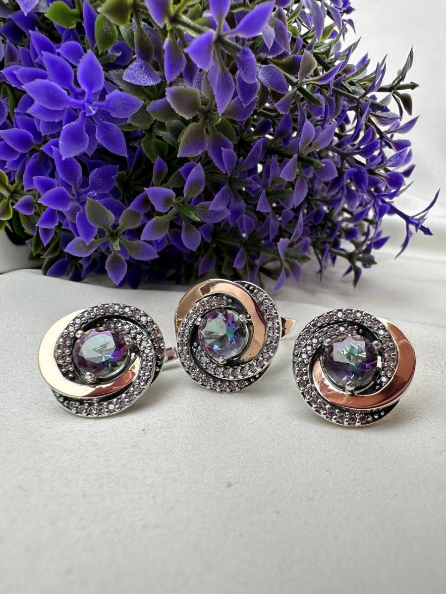 Комплект прикрас каблучка/сережки Дейзі срібло 925 проба/з золотими пластинами 375 проби (2554492812)