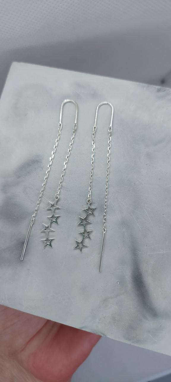 Серьги серебряные протяжки Звездочки 925 проба (29912982) - фото 4 Серьги серебряные протяжки Звездочки 925 проба (29912982) - фото 4