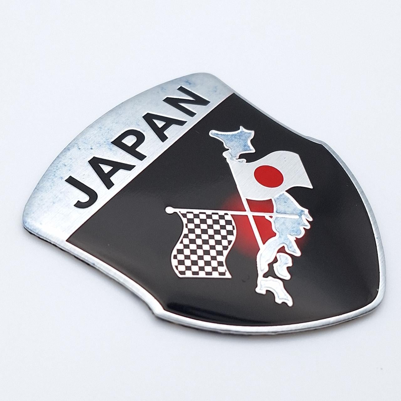 Эмблема алюминиевая флаг Японии спорт с надписью Japan 5,4х4,8 см (2390823153)