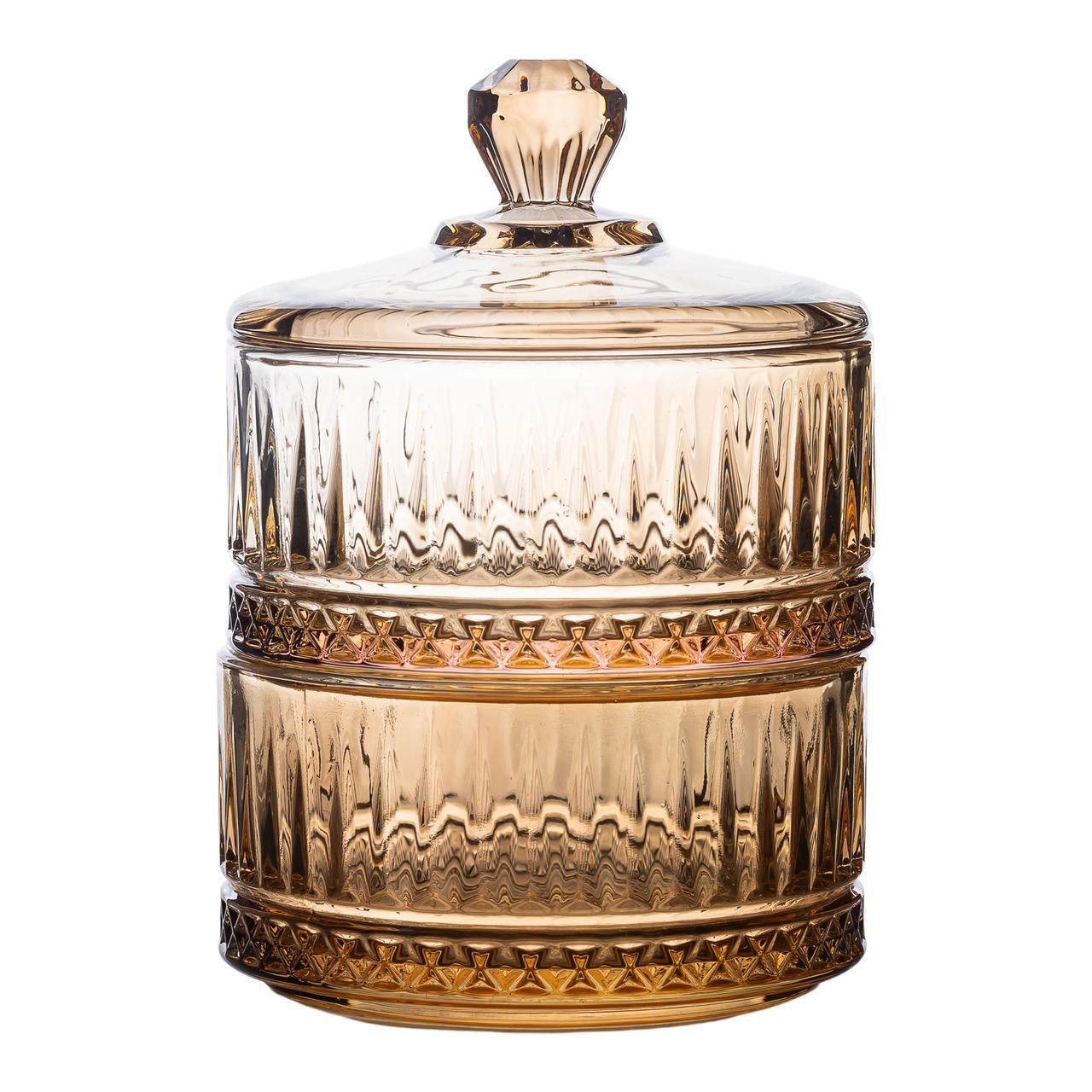 Конфетница стеклянная с крышкой двухъярусная HP-YH-74 Ø 10 см Коричневый (A-033667) - фото 3 Конфетница стеклянная с крышкой двухъярусная HP-YH-74 Ø 10 см Коричневый (A-033667) - фото 3