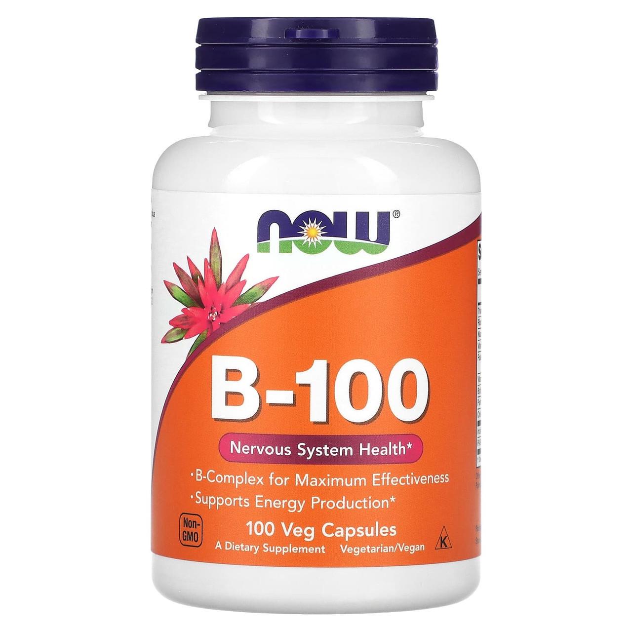 Комплекс витаминов группы B Now Foods B-100 для здоровья нервной системы 100 растительных капс.