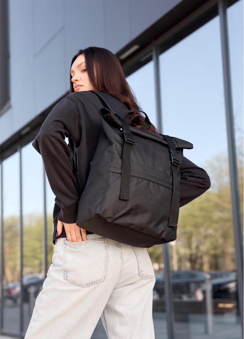 Рюкзак жіночий Sambag Roll Top Milton тканинний 41х30х16 см Чорний (24211065)