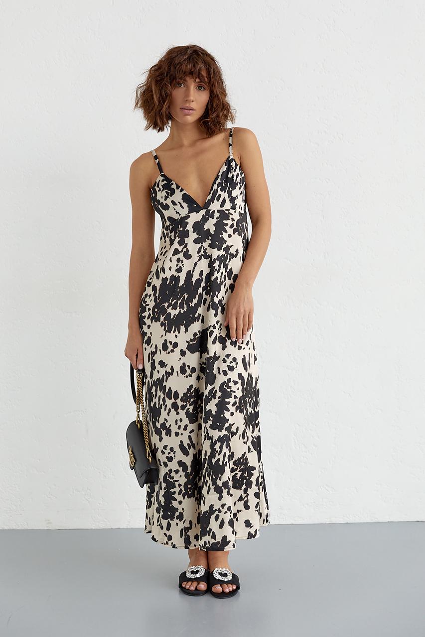 Сарафан на бретелях в леопардовый принт S Кремовый (11179256)