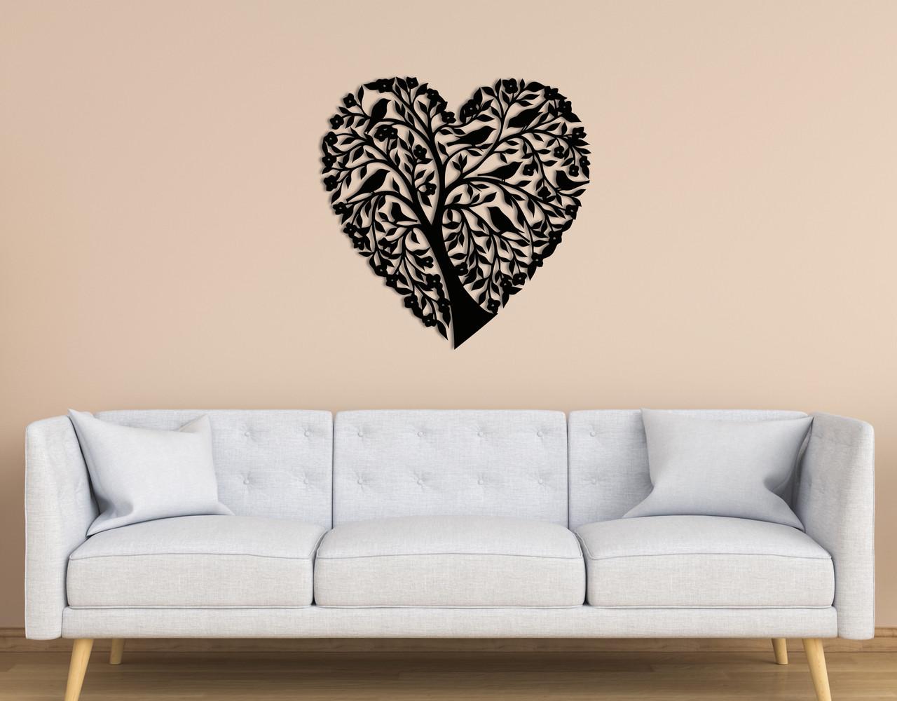 Панно на стену из дерева декоративное Upwood Decor Tree Heart Bird love 30x30 см Black (1580861698)
