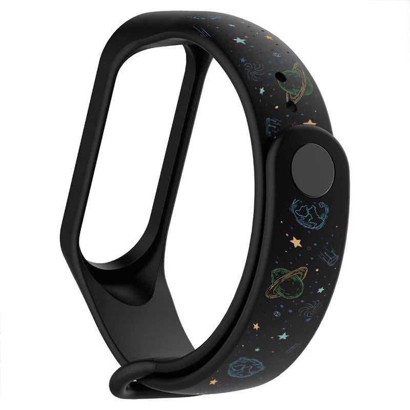 Силиконовый ремешок для Xiaomi Mi Band 3/4 с дизайнерским принтом "Галактика" (9582451)