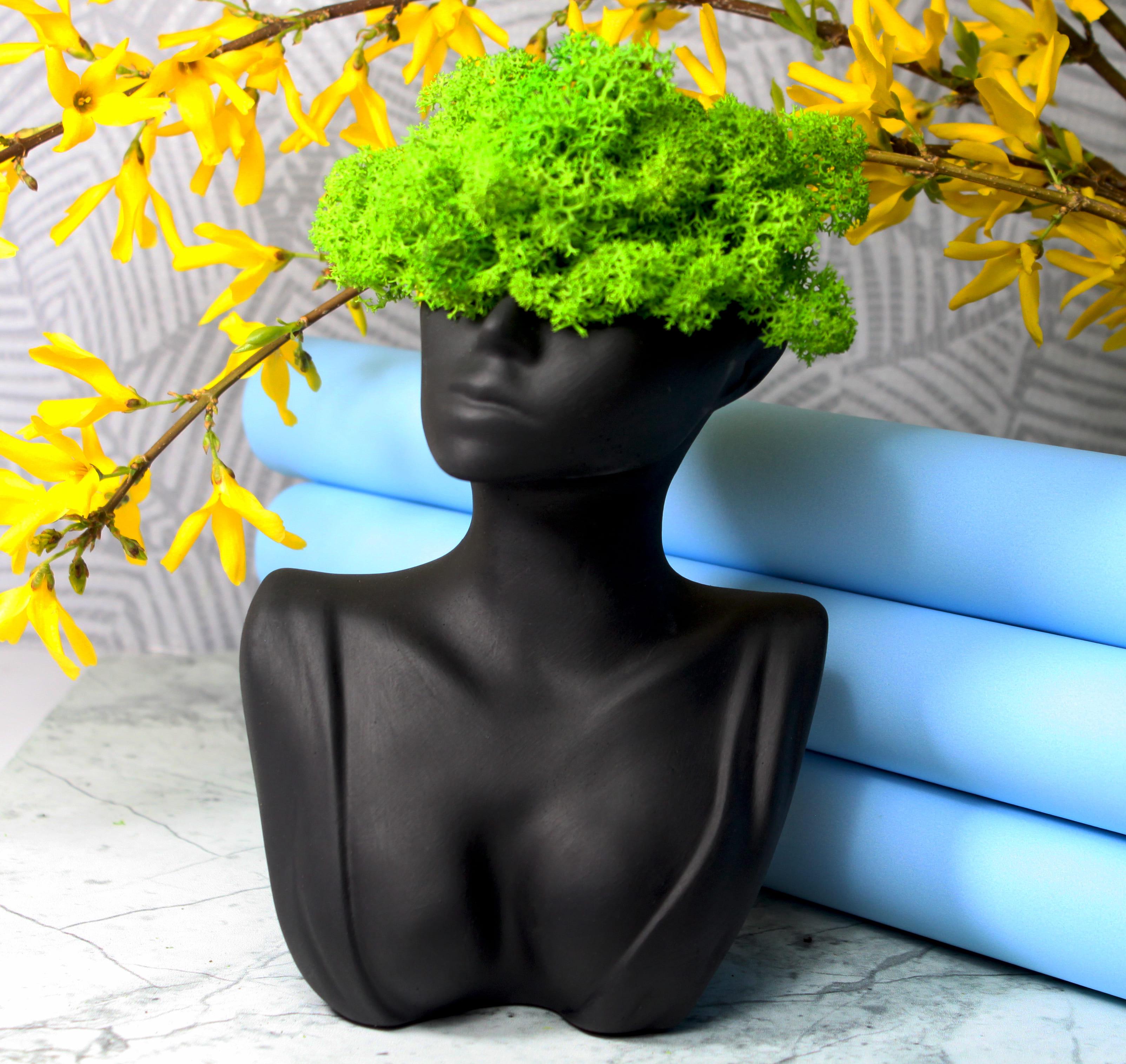 Кашпо гипсовое NEROLI Женственность со стабилизированным мхом 20 см Черный