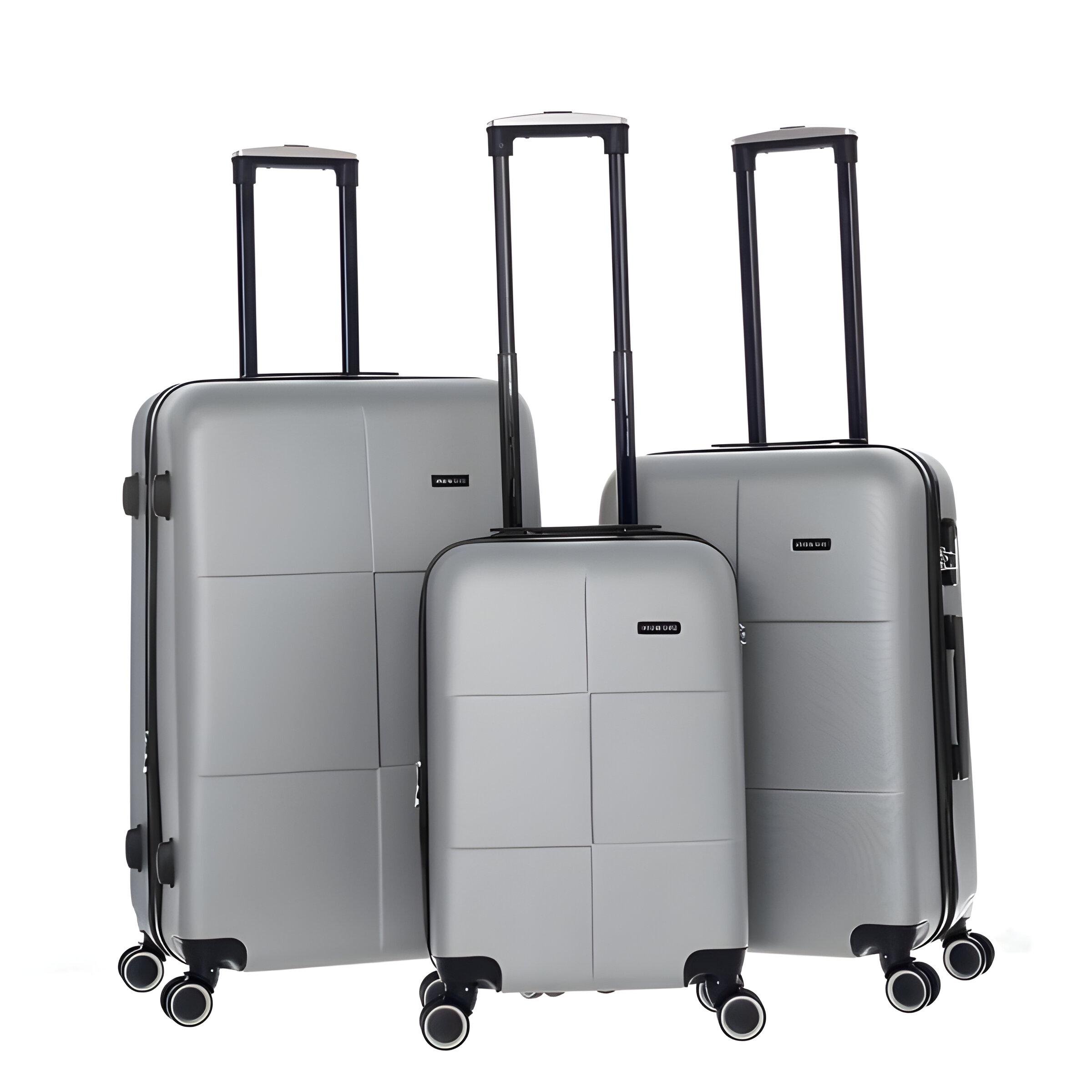 Набір валіз 3в1 пластик з кодовим замком та телескопічною ручкою Сірий (522) - фото 1