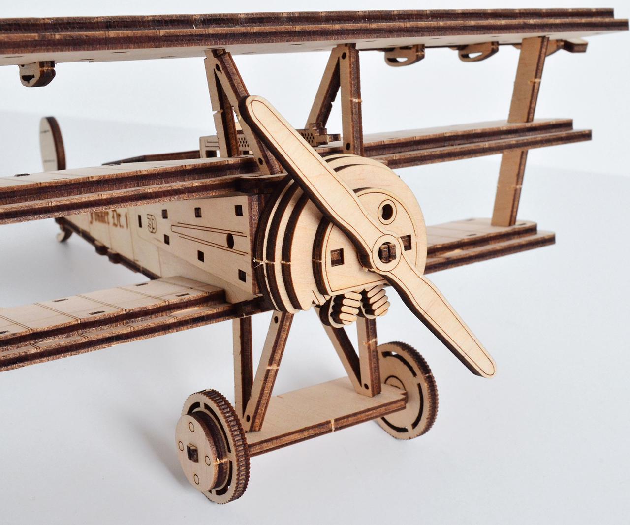 Літак-конструктор дерев'яний 3DBRT Fokker Dr.1 Бежевий