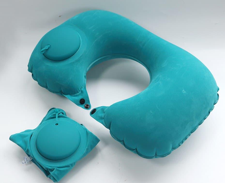 Дорожня надувна подушка-підголовник Travel Neck Pillow на шию з вбудованою помпою Бірюзовий - фото 4