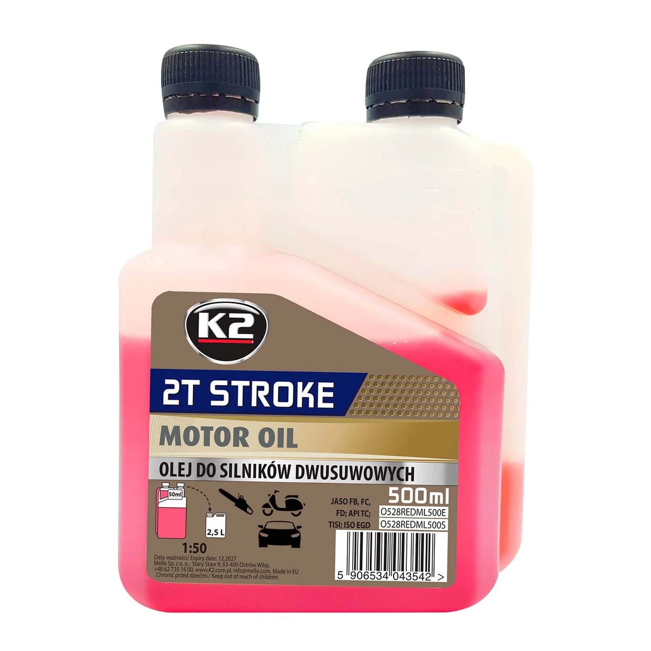 Олива моторна K2 2T Stroke Oil Red 500 мл