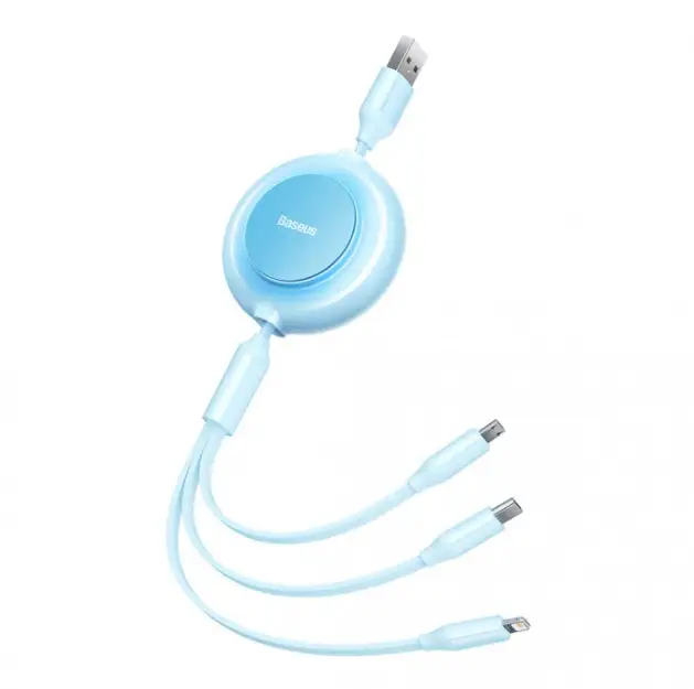 Кабель BASEUS Bright Mirror 2 Series 3в1 Cable USB to MicroUSB/Lightning/Type-C CAMJ010017 3,5A 1,1 м Blue - фото 1