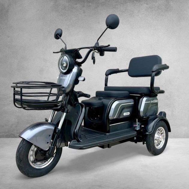 Електроскутер триколісний EVOBIKE Luna TRIO PRO 1200W 60V 20Ah 2026 зі знімним графеновим акумулятором та пасажирським сидінням Сірий графіт
