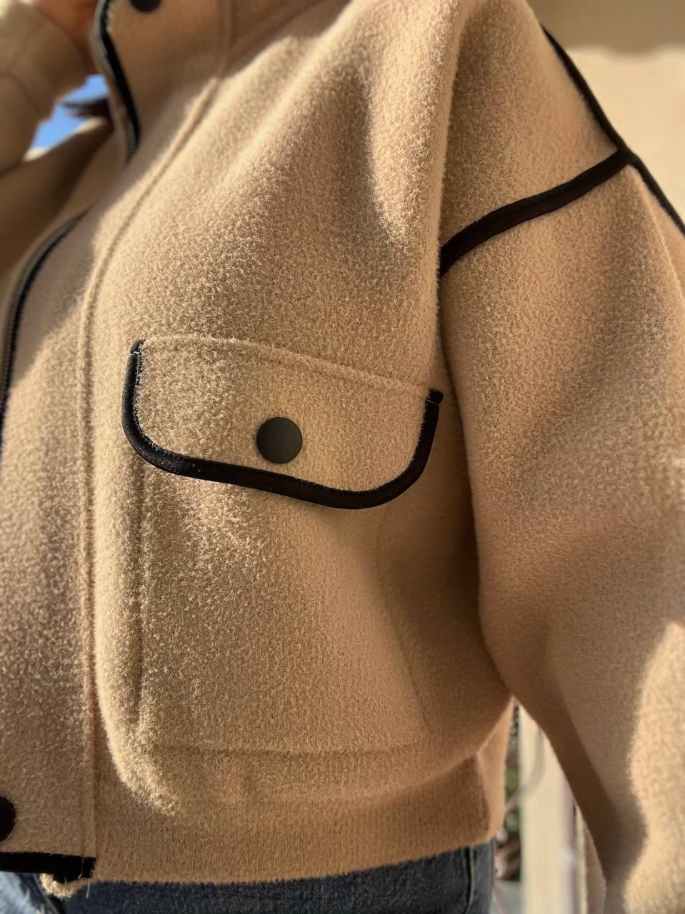 Жакет жіночий A-N 881 кардиган бомбер комір стійка на блискавці вовна альпаки OS Бежевий (1369) - фото 6