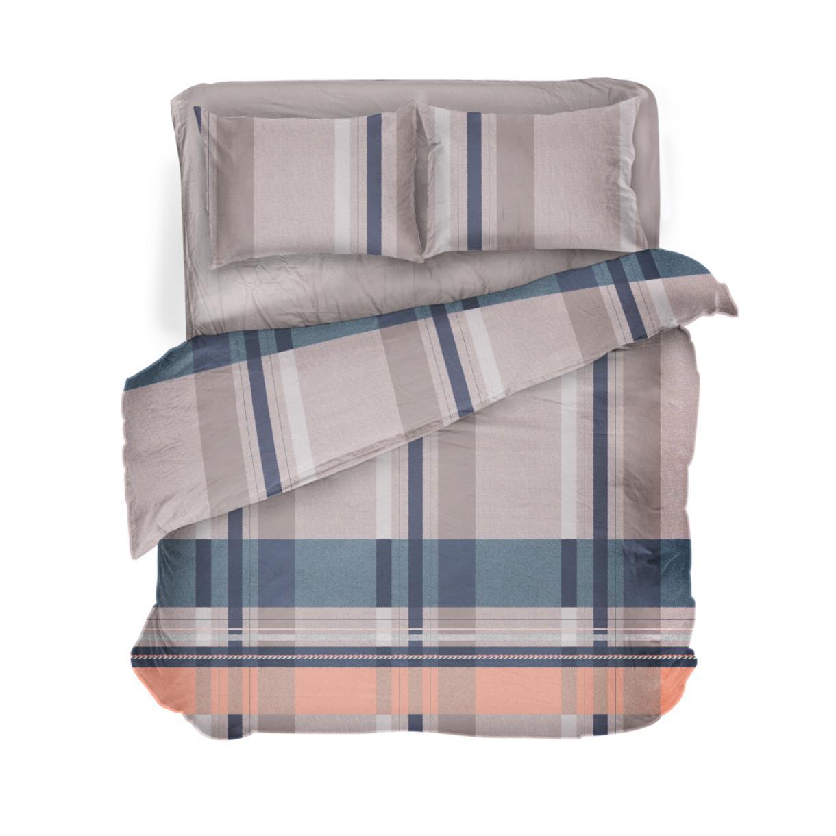 Постільна білизна Lelit бязь двоспальний Світло-сірий з синім (B-1136)