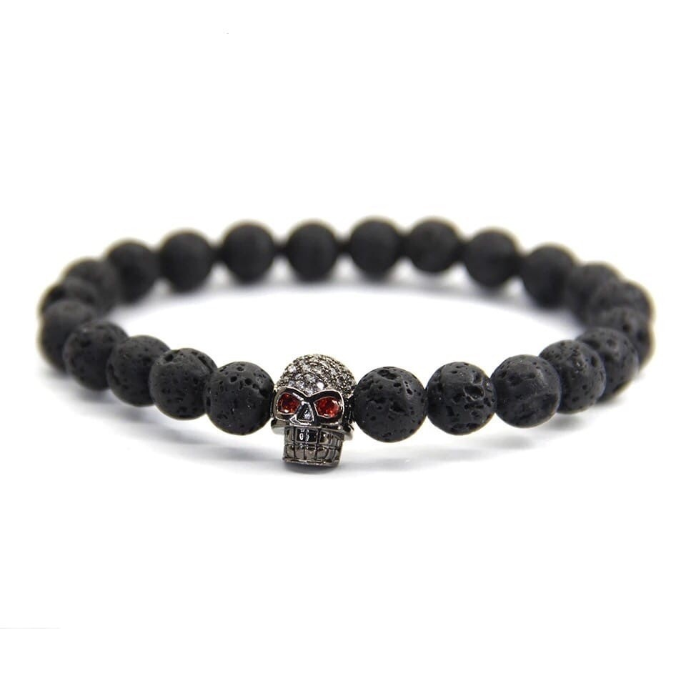 Браслет из лавового камня с черепом р. 16 Черный (14016)