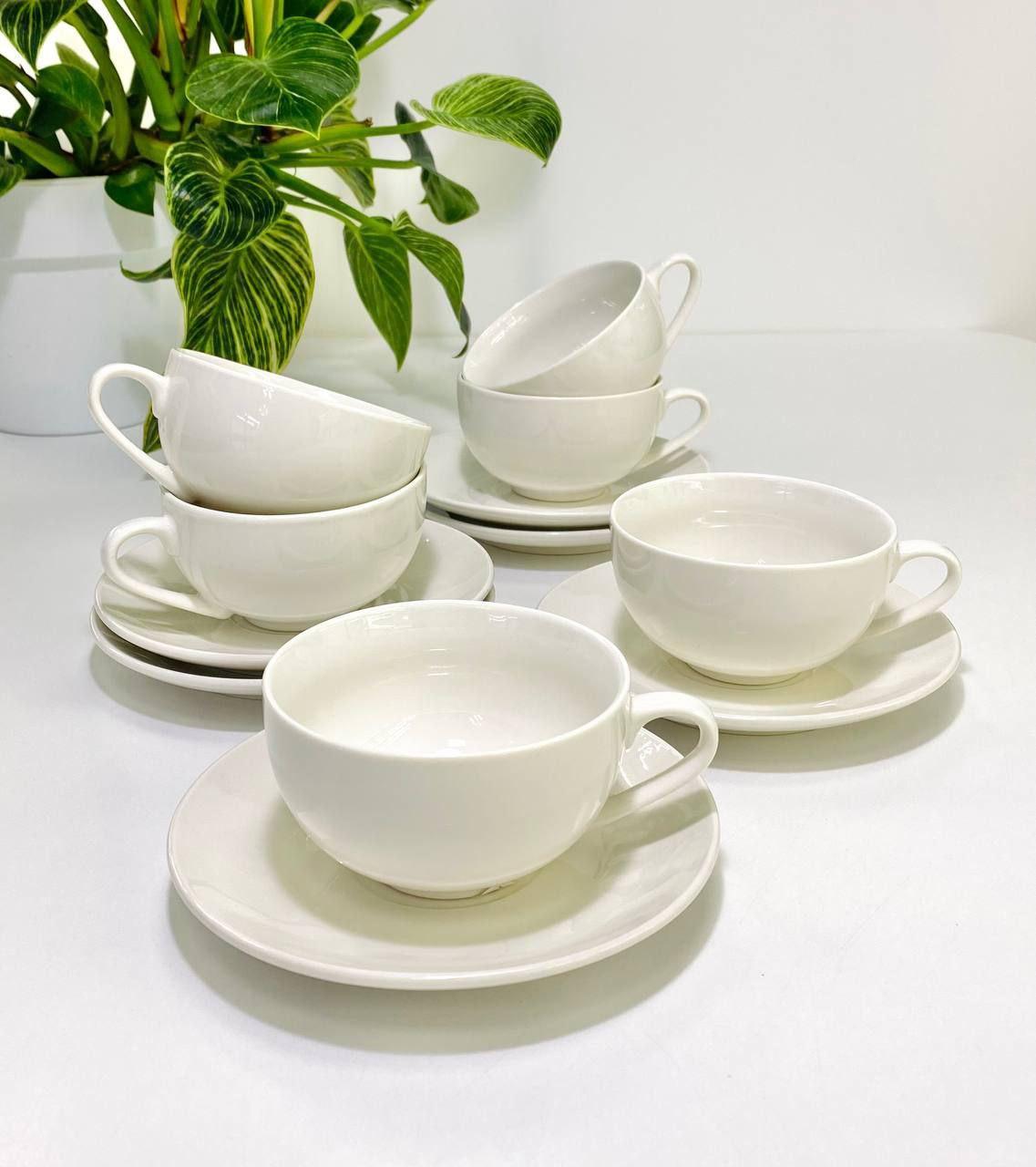 Набор кофейный керамический Белый кофе 6 чашек с блюдцем 200 мл (102-451) Набор кофейный керамический Белый кофе 6 чашек с блюдцем 200 мл (102-451)