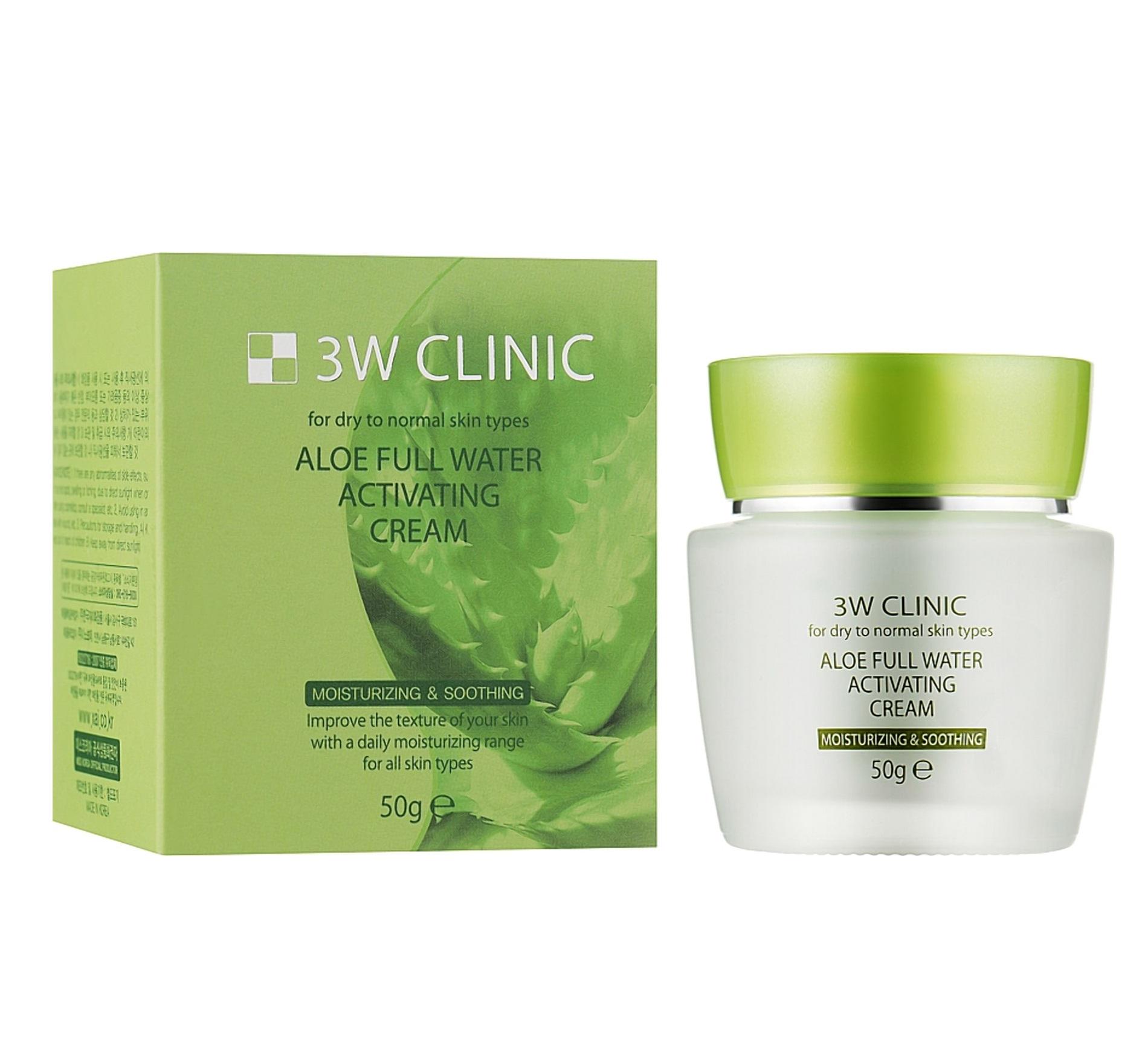 Увлажняющий крем для лица Aloe Full Water Activating Cream 3W Clinic Алоэ вера 50 мл (8809469775489) - фото 2