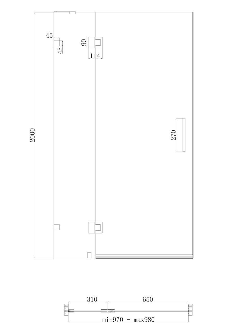 Душевая дверь в нишу KOER SR SD04-100x200-TR-01 прозрачное стекло Easy Clean 10 мм Хром (KR5386) - фото 3 Душевая дверь в нишу KOER SR SD04-100x200-TR-01 прозрачное стекло Easy Clean 10 мм Хром (KR5386) - фото 3