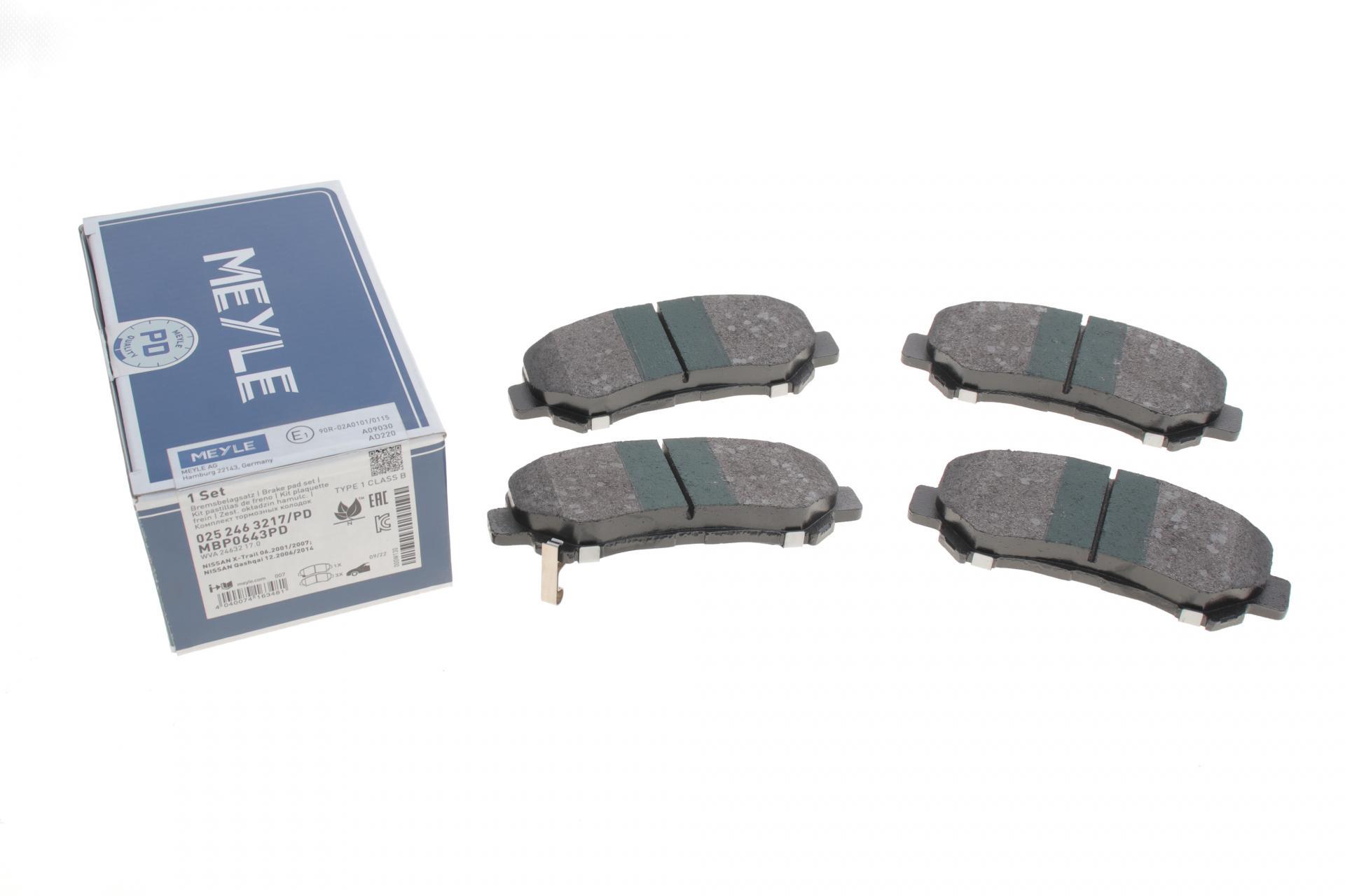 Колодки тормозные передние Meyle для Nissan Qashqai/X-Trail 07- Akebono (025 246 3217/PD)