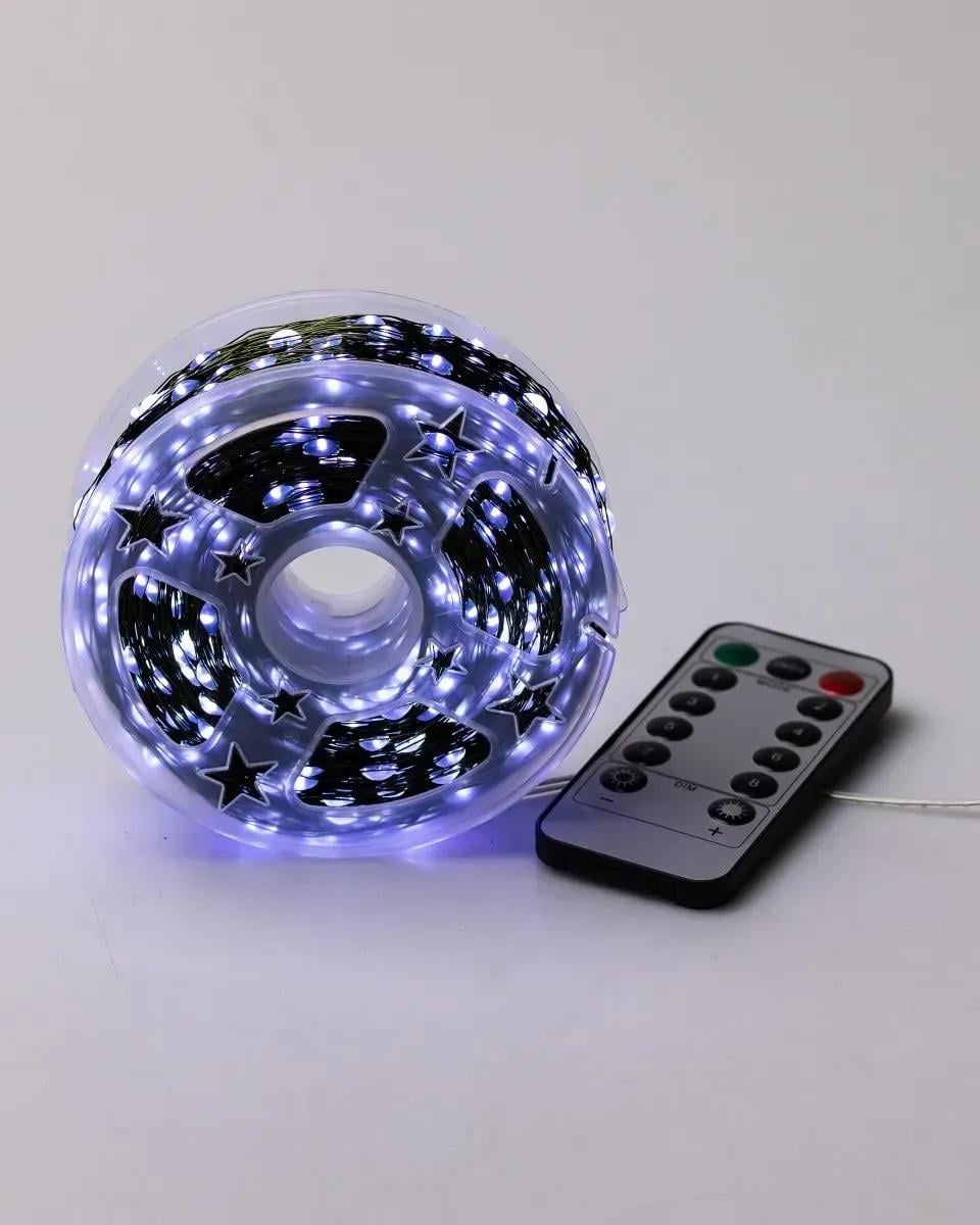 Гирлянда светодиодная Роса зеленый провод на пульте 100 м 1000 Led Белый (R33967-1)