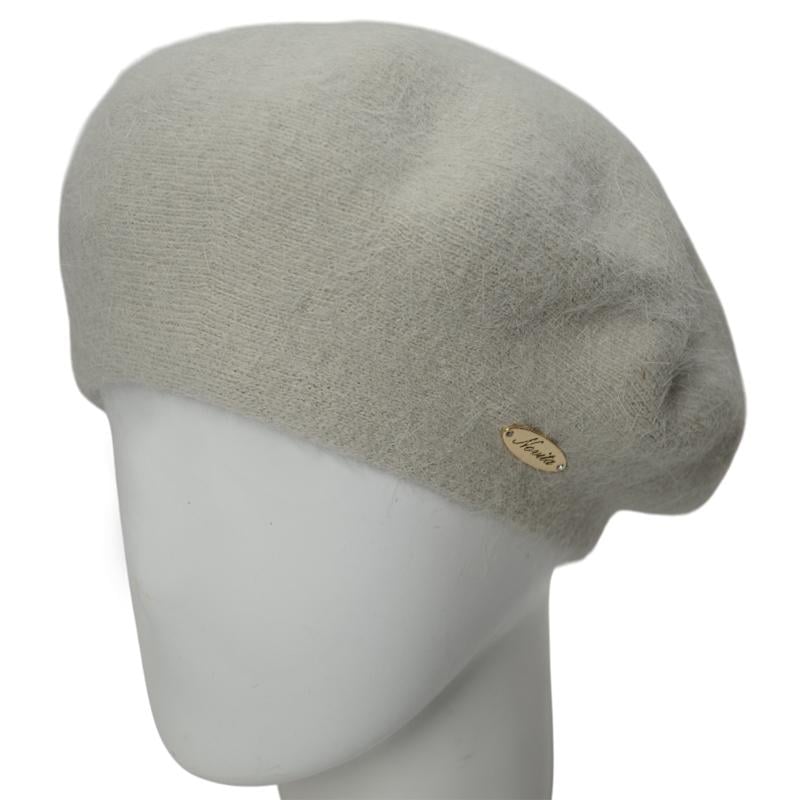 Берет женский Novita Молли ангоровый двойной теплый зимний Серо-голубой