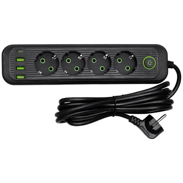 Фільтр-подовжувач Yiwu з USB та Type-C на 4 розеток 2500 Вт 3 м Чорний (147-107-HP-5-38M)