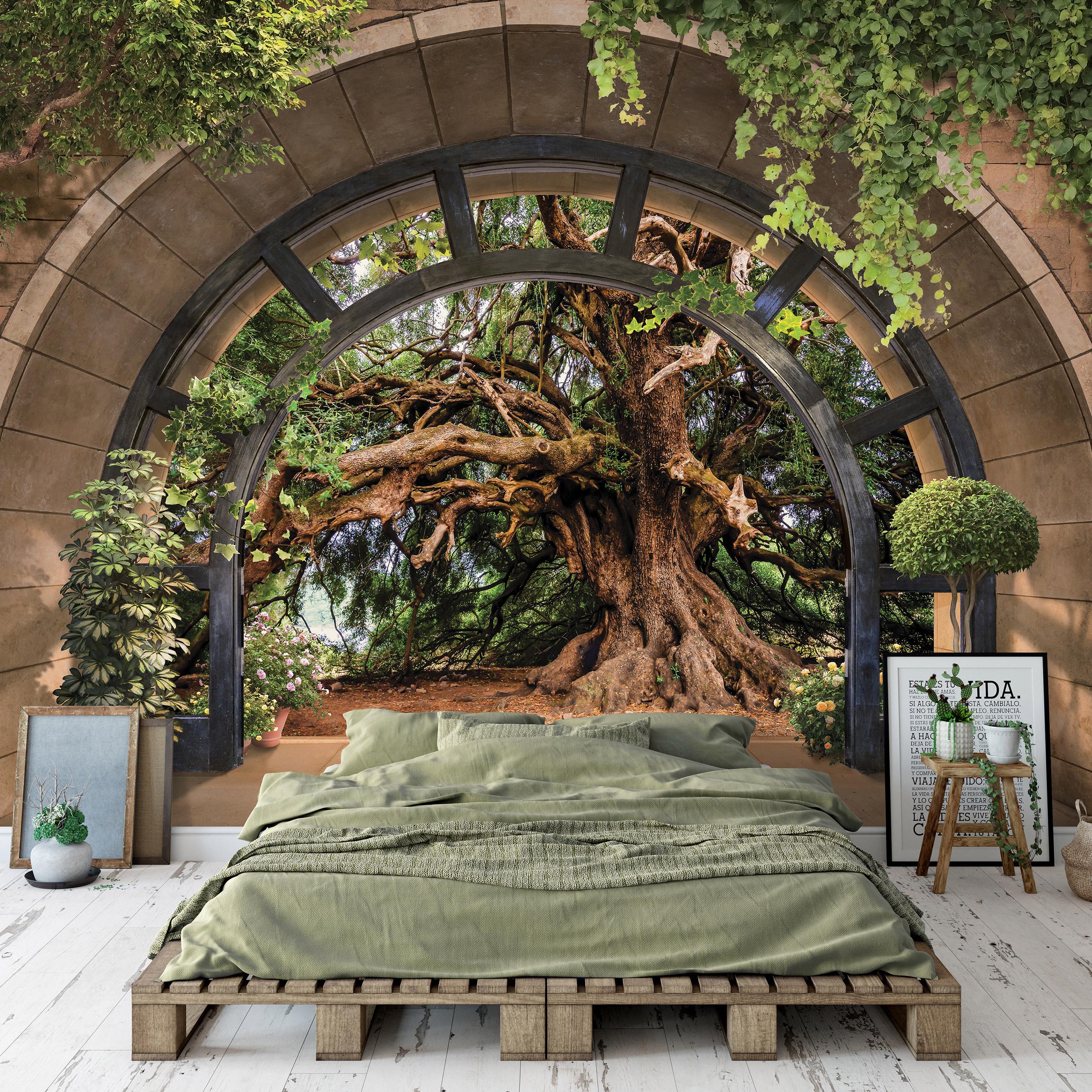 Фотообои флизелиновые арка 3D-эффект Терраса Пейзаж Дерево с клеем 312x219 см (14089VEXXL)