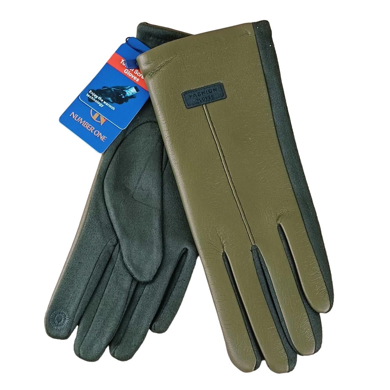 Перчатки женские UGC Дизайн 2 сенсорные экокожа/спандекс Зеленый (47317)