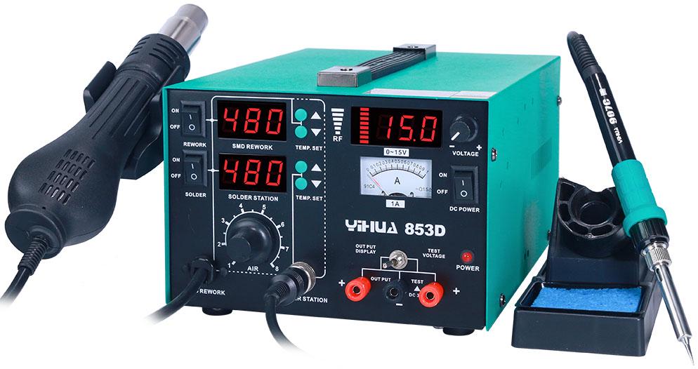 Паяльная станция YIHUA 853D 3в1 фен/паяльник/блок питания 800 Вт 480 °C 15 V 1 A (2000996174080) - фото 4