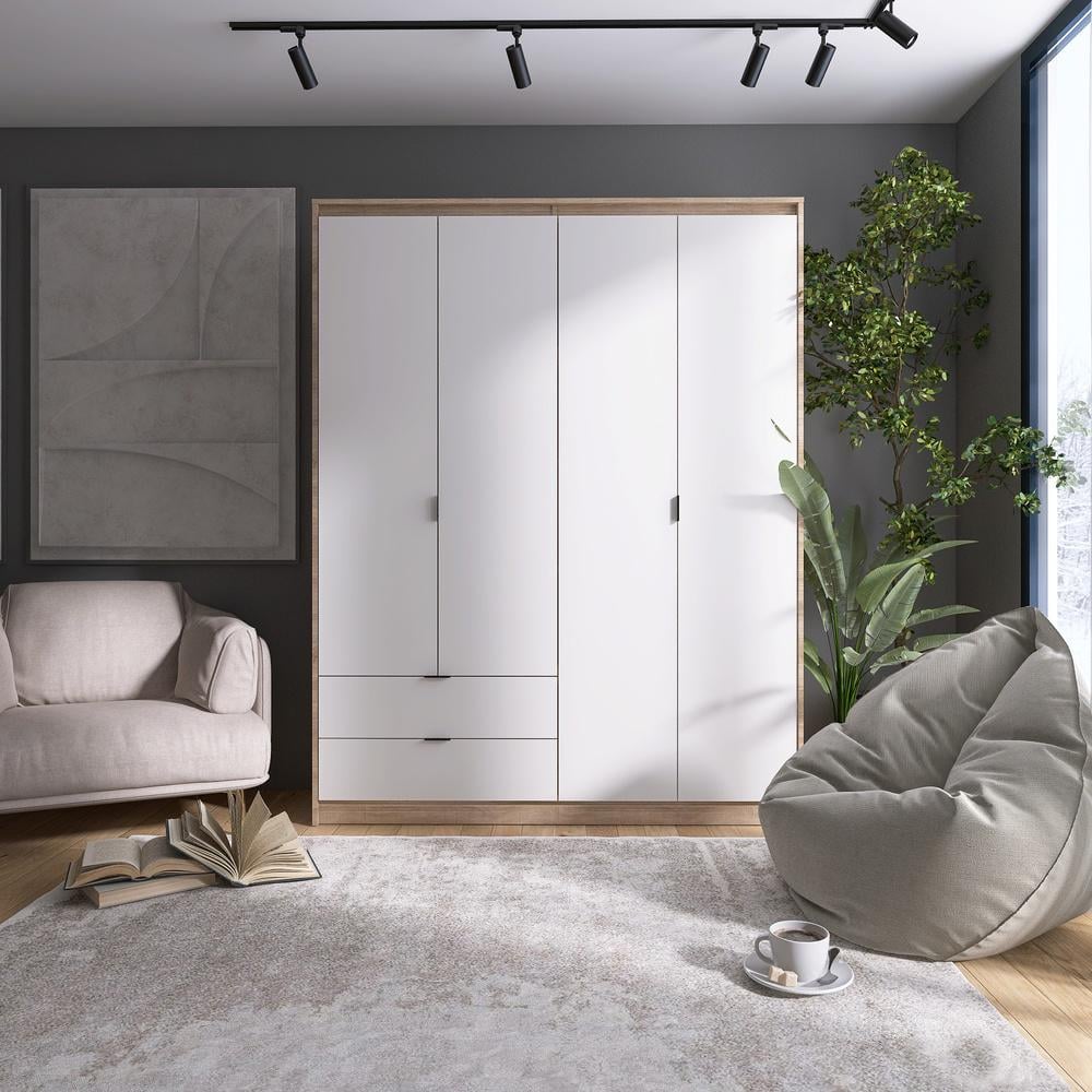 Шкаф распашной для одежды с выдвижными ящиками Эверест Сити-1600 160,2x50x204,6 см Дуб сонома/Белый (EVR-071096)