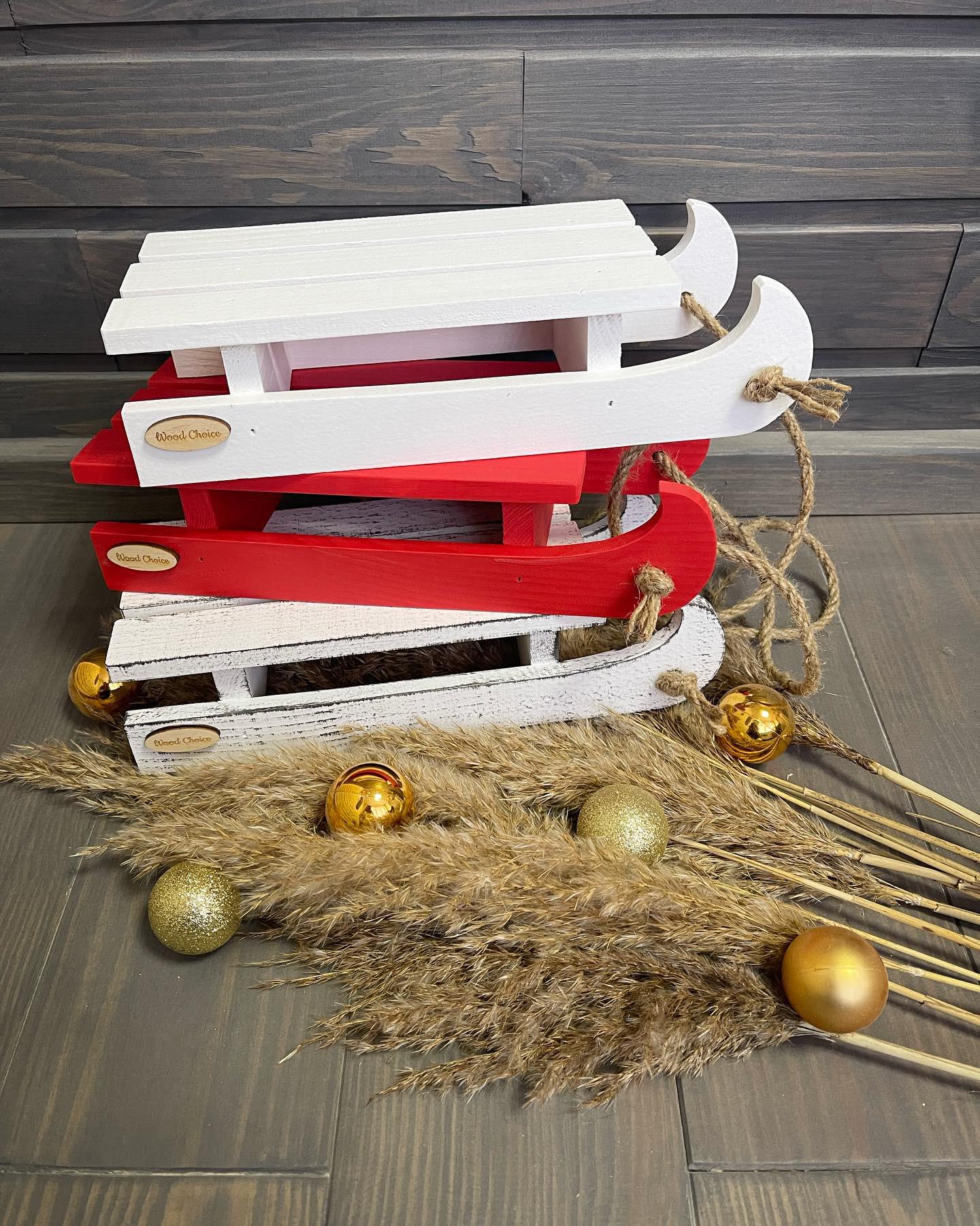 Санки декоративные деревянные 29х12 см Красный - фото 3