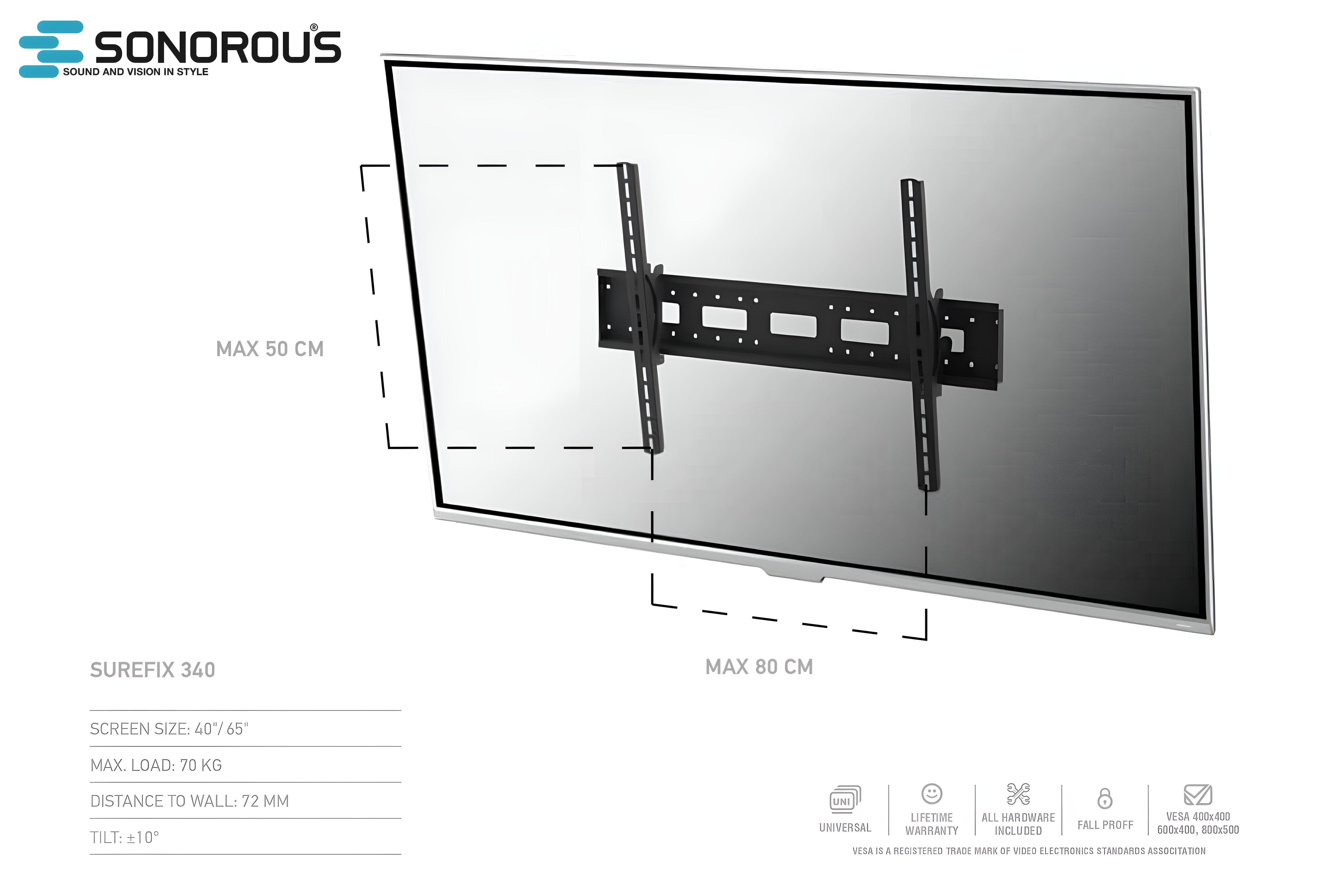 Кронштейн для телевізора Sonorous SUREFIX 340 Похилий 40"-65"/70 кг (0340) - фото 2