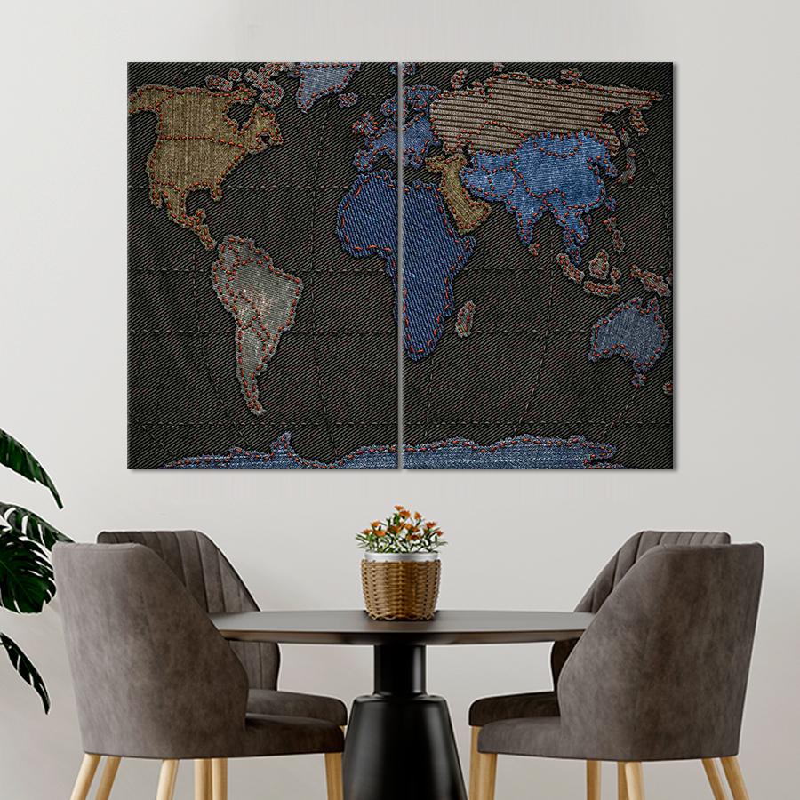 Картина карта Карта мира из разноцветных тканей 165x122 см (A1366-2)