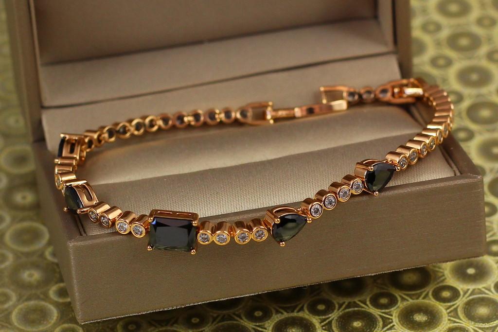 Браслет Xuping Jewelry Танкетка с черными камнями 21 см х 7 мм Золотистый (2346395848)