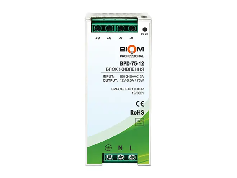 Блок питания на DIN-рейку Biom Professional BPD-75-12 12 В 75 Вт 6,5 A (6354)