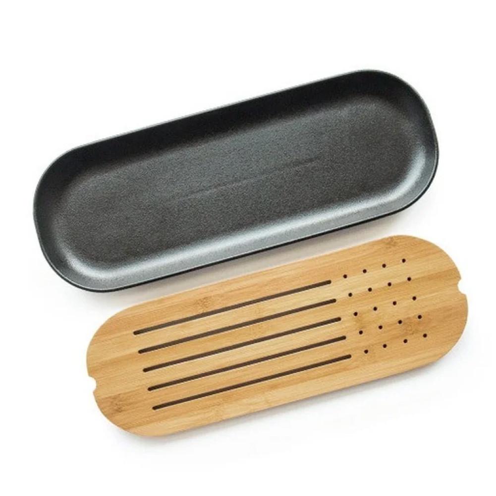 Таця-чабань для чайної церемонії Тайнань дерев'яна 40х15х3,5 см Чорний (OS-T0525) - фото 5