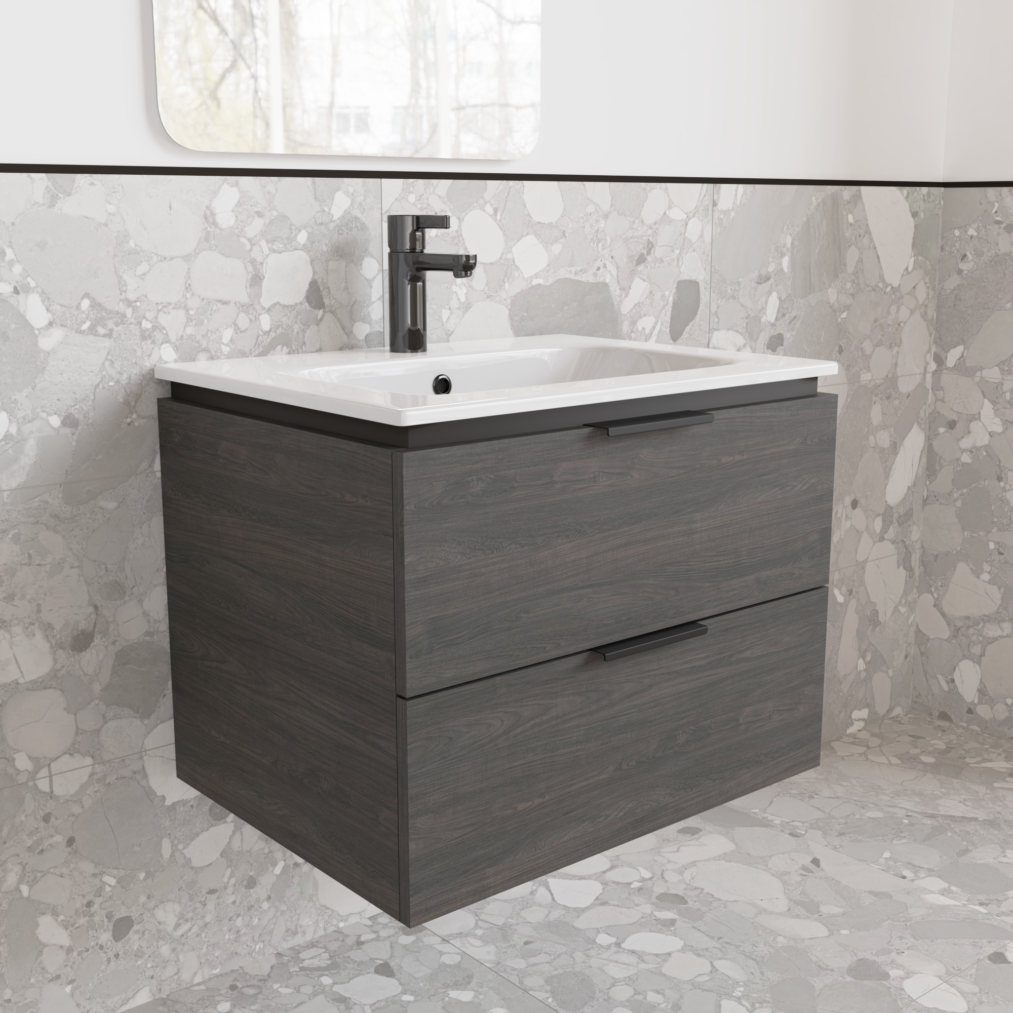 Тумба подвесная с раковиной MVK Vostok Icon 60 В2 600х450х530 мм Морское дерево Карбон (p260kb) - фото 2