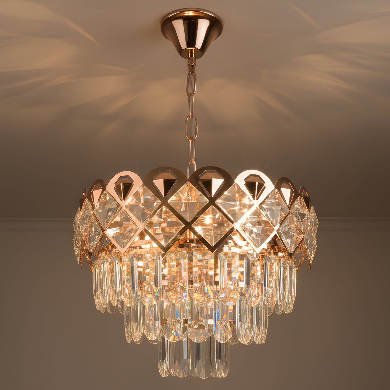 Люстра Sirius с многоярусным хрусталем под десять ламп Е14 Золотой (Л 8103/10-500)