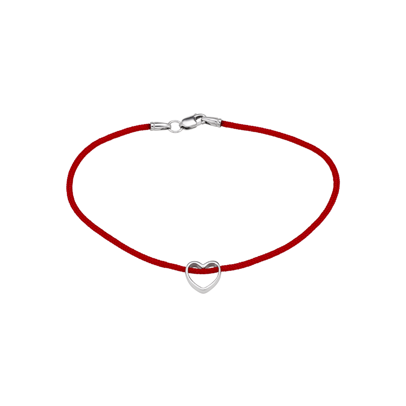 Нить-браслет с серебряной застежкой и подвеской Сердце Красный