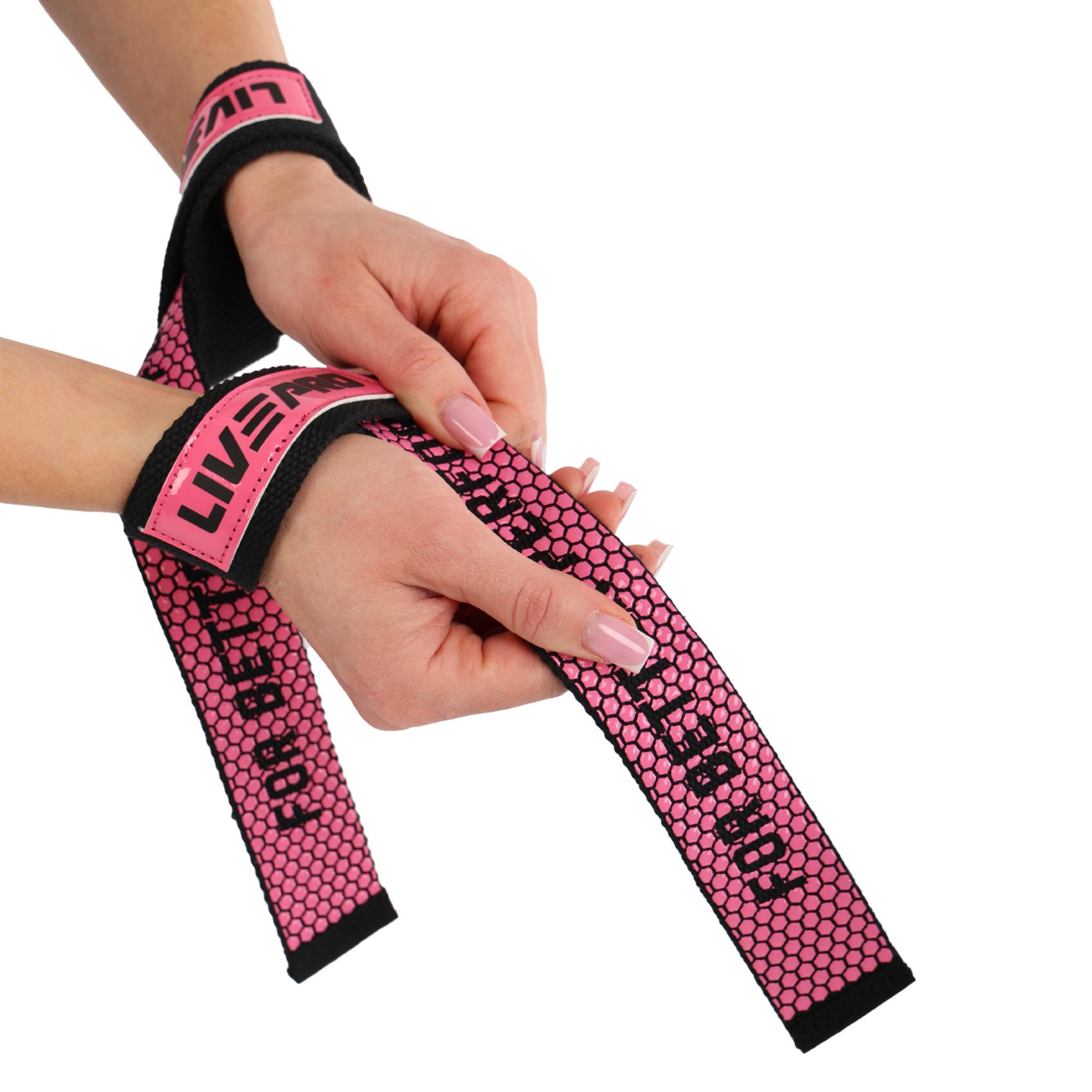 Лямки для тяги LiveUp LP8756 LIFTING STRAP 58х3,8 см 2 шт. Розово-черный (34716288)