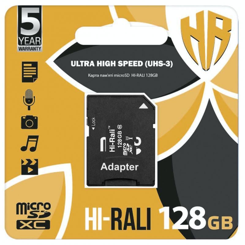 Карта пам'яті Hi-Rali microSDXC UHS-3 128 GB Card Class 10 з адаптером (00000053317_1)
