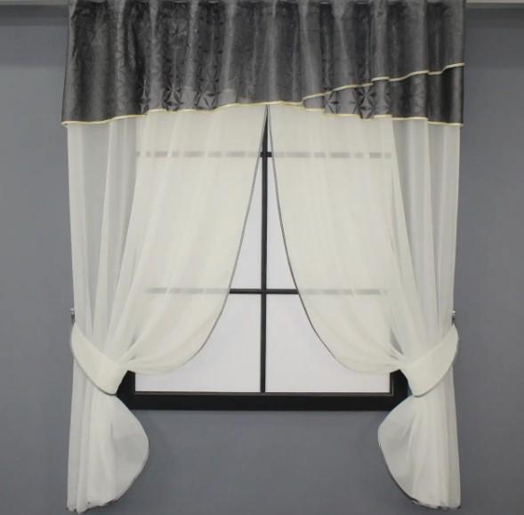 Шторы на кухню 270х170 см Молочный/Графитовый (091к)