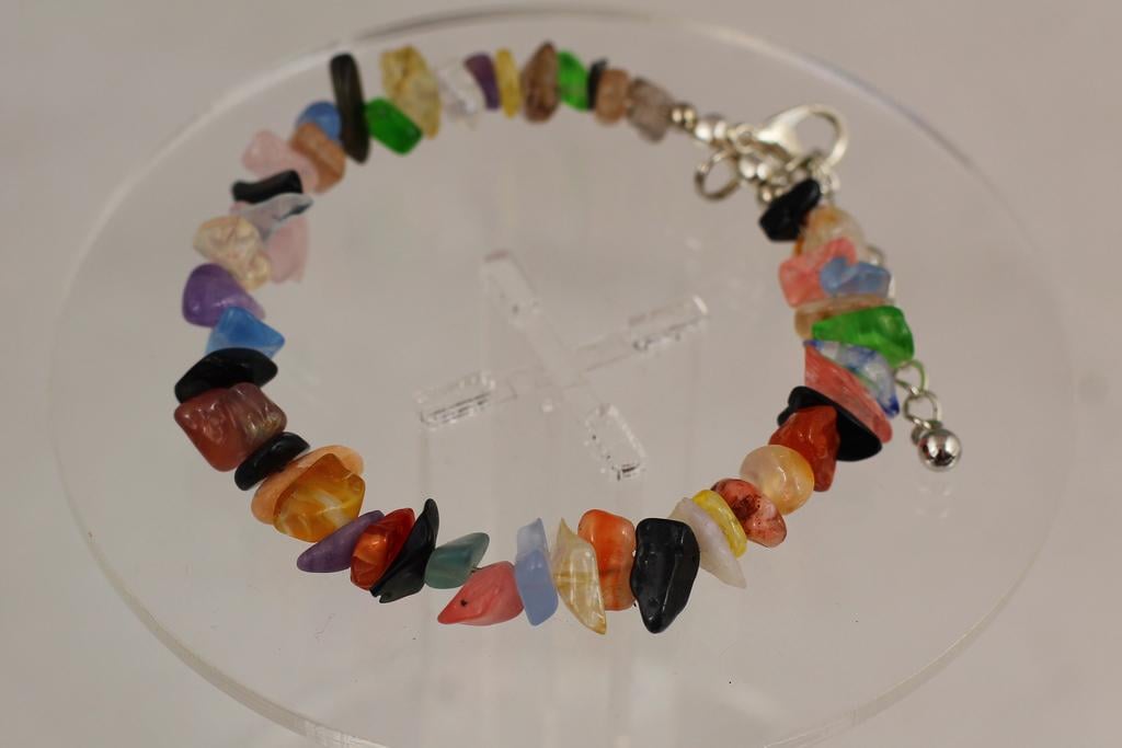 Браслет жесткий камни мульти 20 см Серебристый (30090922)